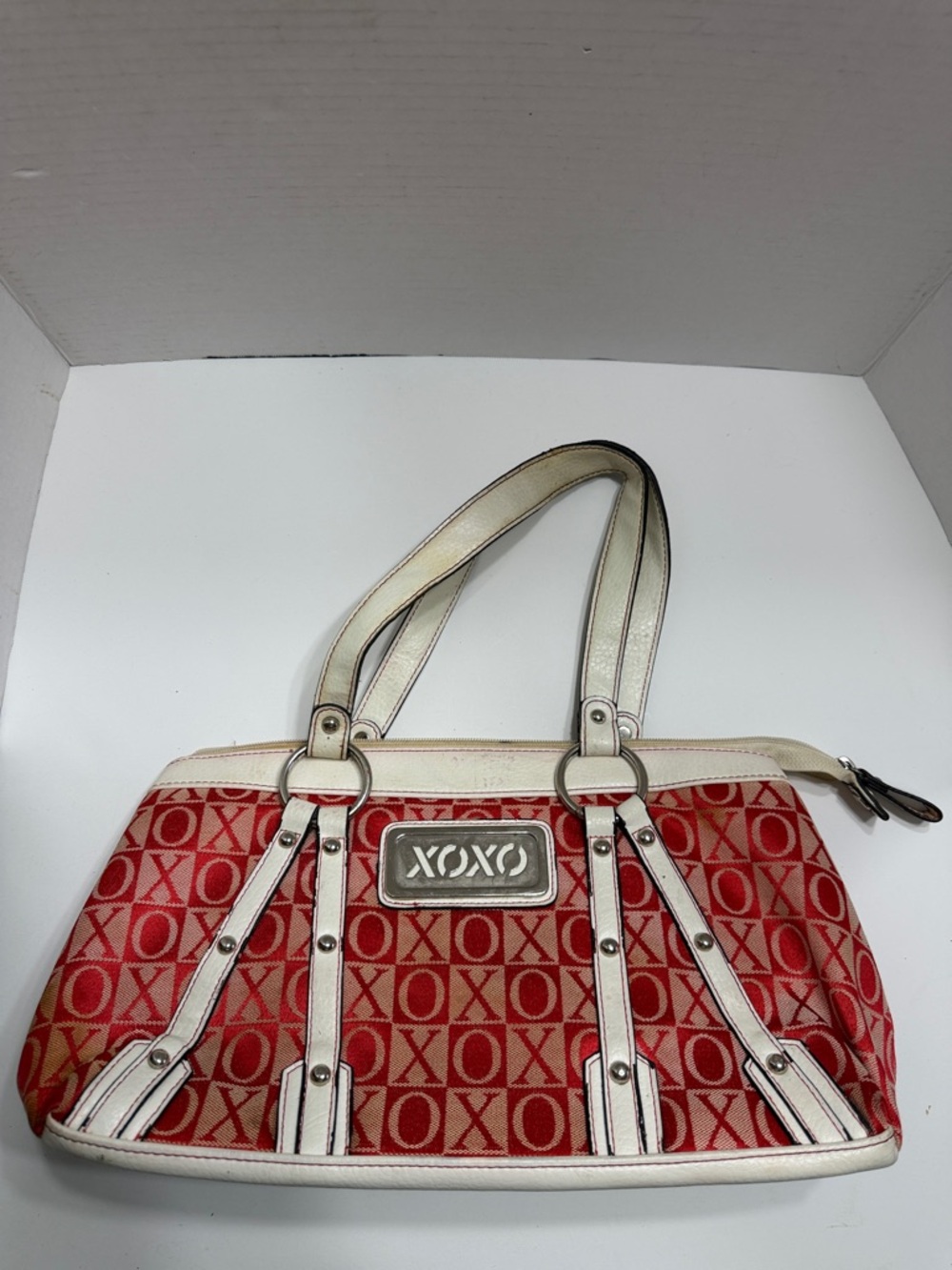 XOXO Red Logo Pattern Shoulder Bag with White Trim